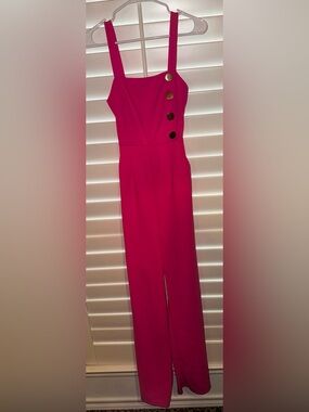 Fashion Nova Hot Pink Straight-Leg Jumpsuit with Side Buttons